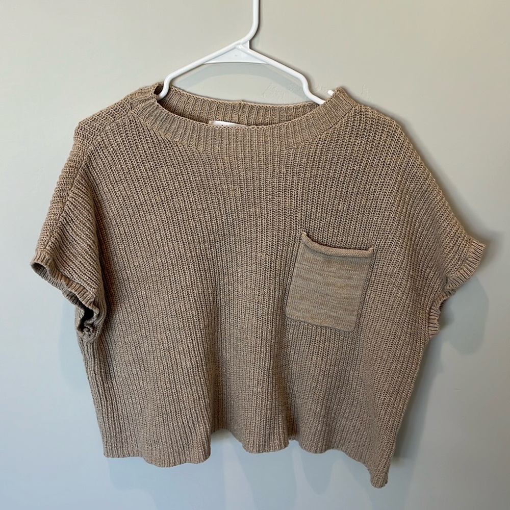Boutique Fall Sweater Tank Tan Boxy Fit Cotton Size Large